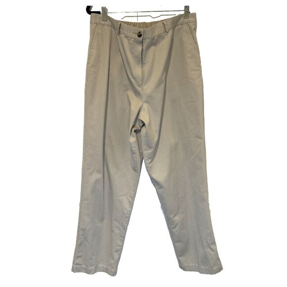 LL‎ Bean Womens Pants 18 Khaki Beige Tan Stretch Waist Flat Front Original Fit - Picture 1 of 9